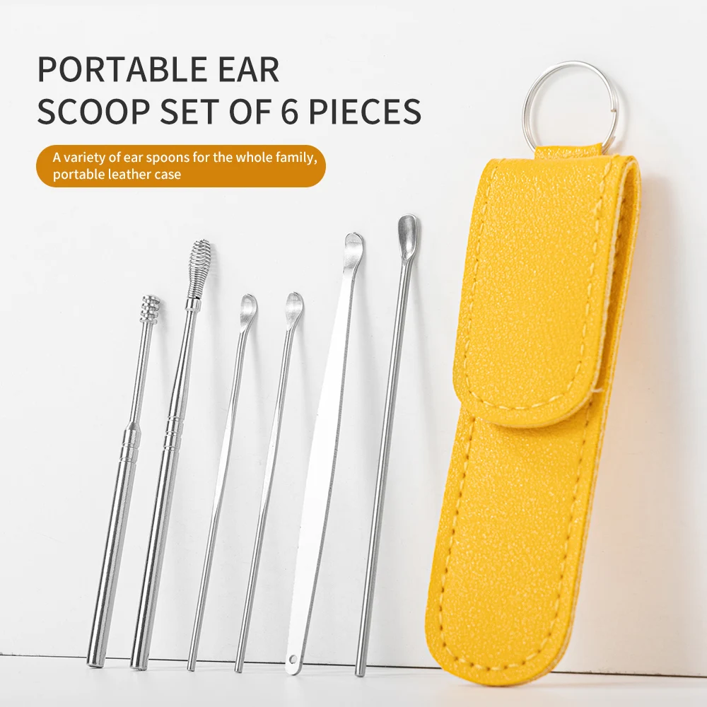

HongStars Spring Portable Earpick Removal Spoon Kit Stainless Steel Curette Cleaning Earwax Cleaner Tool Set 6-in-1 for Ear
