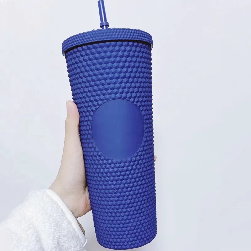 

24oz Navy Blue Matte Studded Cold Cups Tumbler with lid and Straw Coffee Plastic Hot Sales Small OEM Order Accepted