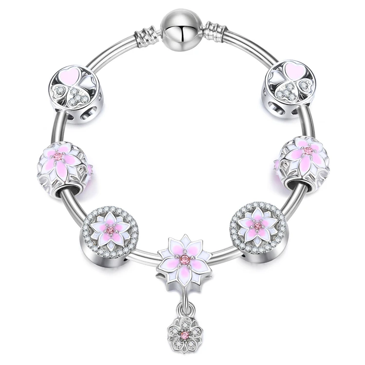 

Women zircon jewelry set pink love bead DIY silver boho glass bracelet women jewelry