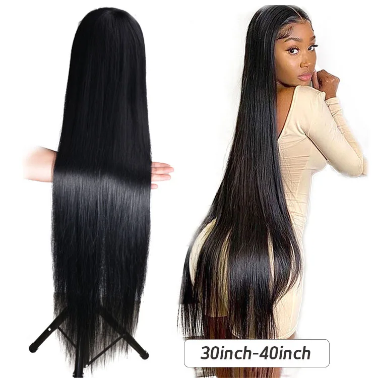 

30 32 34 36 38 40 50 inch Human Hair Wigs For Black Women Straight Deep Wave Virgin Raw Indian Hair Long Lace Front Wigs, Natural color lace wig