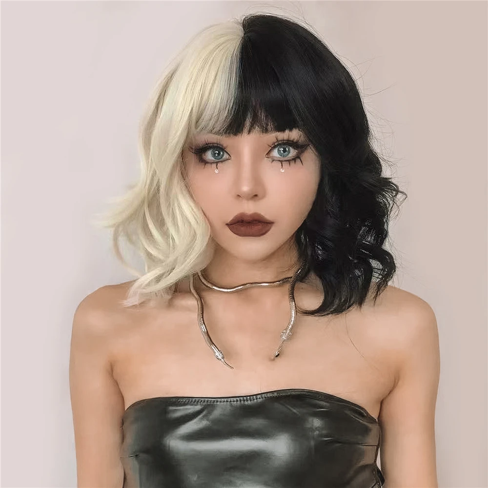 

BVR Wholesale Halloween Black And White Wig Japanese Synthetic Fibre Hair Good Omens Cosplay Wigs For Women