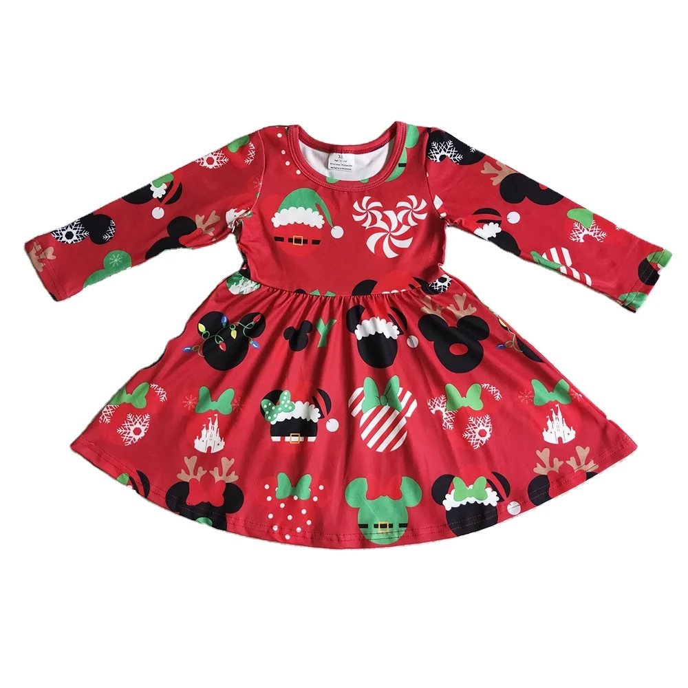 

RTS Baby girls Christmas boutique child fashion long sleeve design knee length big sweep twirl milk silk soft kids dresses