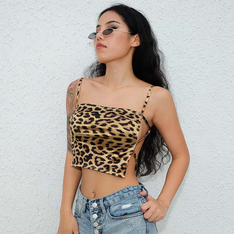 

Sexy Womens Summer Leopard Tanks Crop Tops Ladies Backless Tees Sleeveless Vest Clubwear Tops