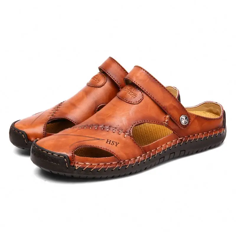 

2021 summer wholesale lether online casual plus size beach slide shoes latest models slippers leather men's sandals, Colour