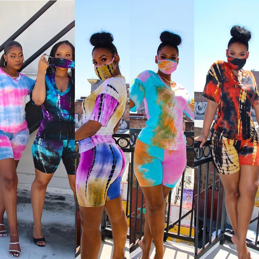 

Summer Tie Dye Snack Shorts 2 Piece Biker Shorts Set Women, As shown