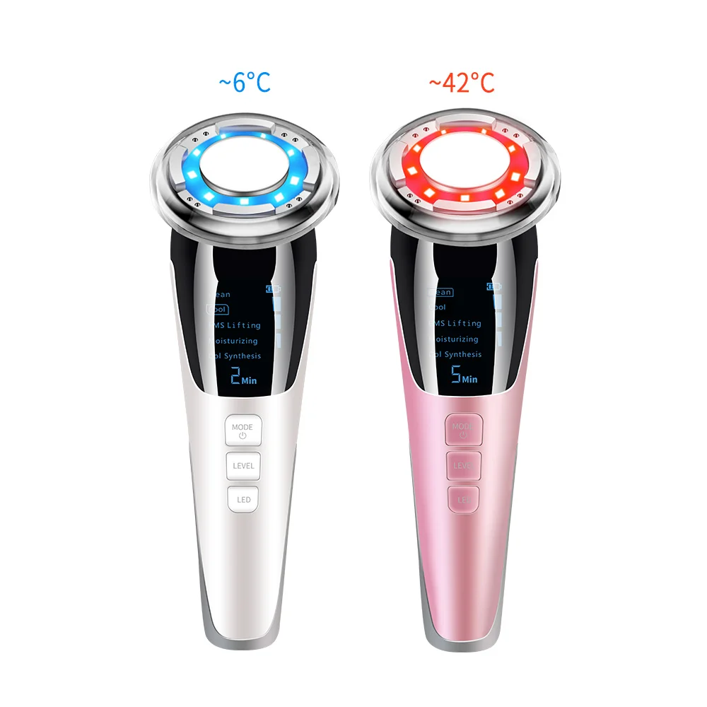 

5 in 1 EMS Galvanic Microcurrent LED Photon Light skin Tightening Hot Cold Facial Massager, White(option)