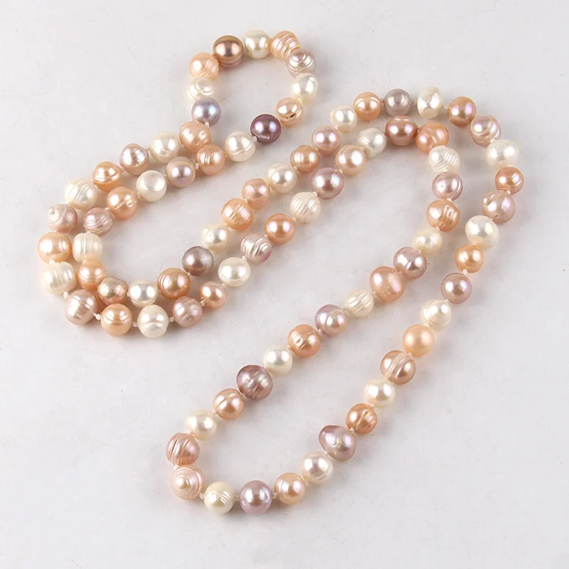 

Fashion Beautiful Women Jewelry Graceful Handmade Knotted Necklace Irregular Multicolor Freshwater Pearl Necklace