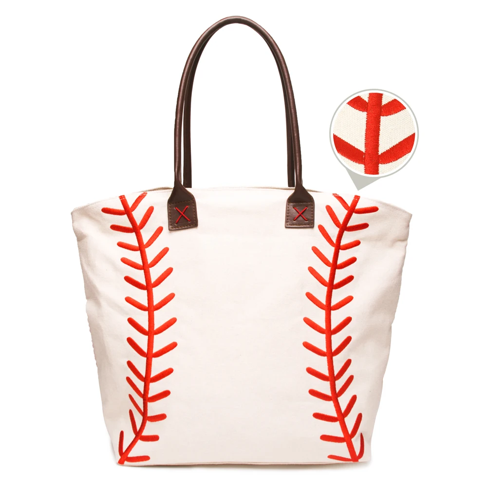 

DOMIL Blanks Monogram Baseball Softball Embroidery Tote Bag Canvas Purse Sports Shopping Handbags for Women