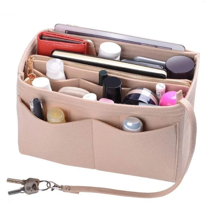 

2021 fashion felt travel toiletry cosmetic bag Purse Organizer Insert Felt Bag organizer with zipper Handbag Tote Shaper, Customized color