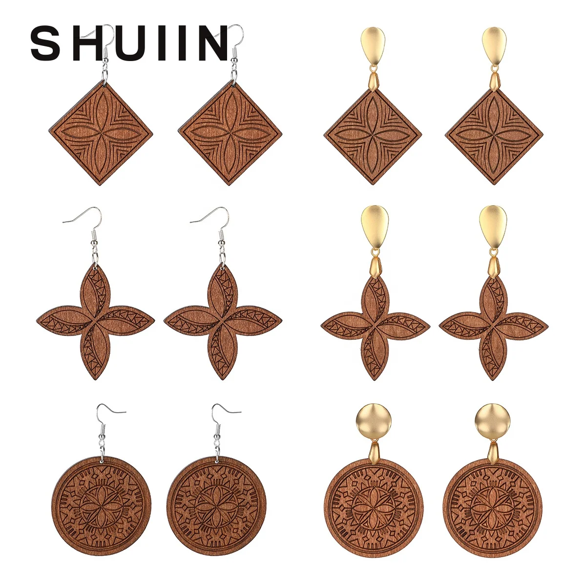 

SHUIIN Samoan polynesian wood earring geometric wooden earrings hawaiian jewelry for women girls