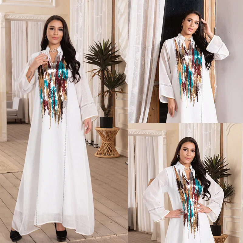 

AB099 Dubai Arab Eid al Fitr Middle East Sequins Embroidery Abaya Women Muslim Dress Abaya Dubai Muslim Evening Dress