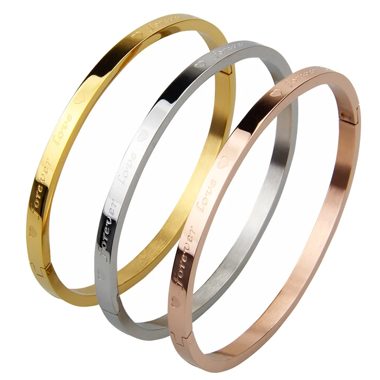 

Stylish and beautiful engraving forever love heart-shaped titanium steel bracelet 4mm fine stainless steel bracelet female