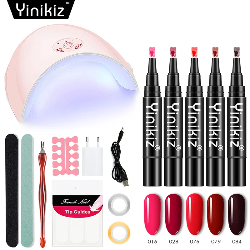 

Yinikiz Nail Art Tools Kit 36w Nail Dryer One Step Gel Polish Pen Uv Lacquer Varnish Gel 3 In 1 Glue 15pcs Nails Set, 5 colors
