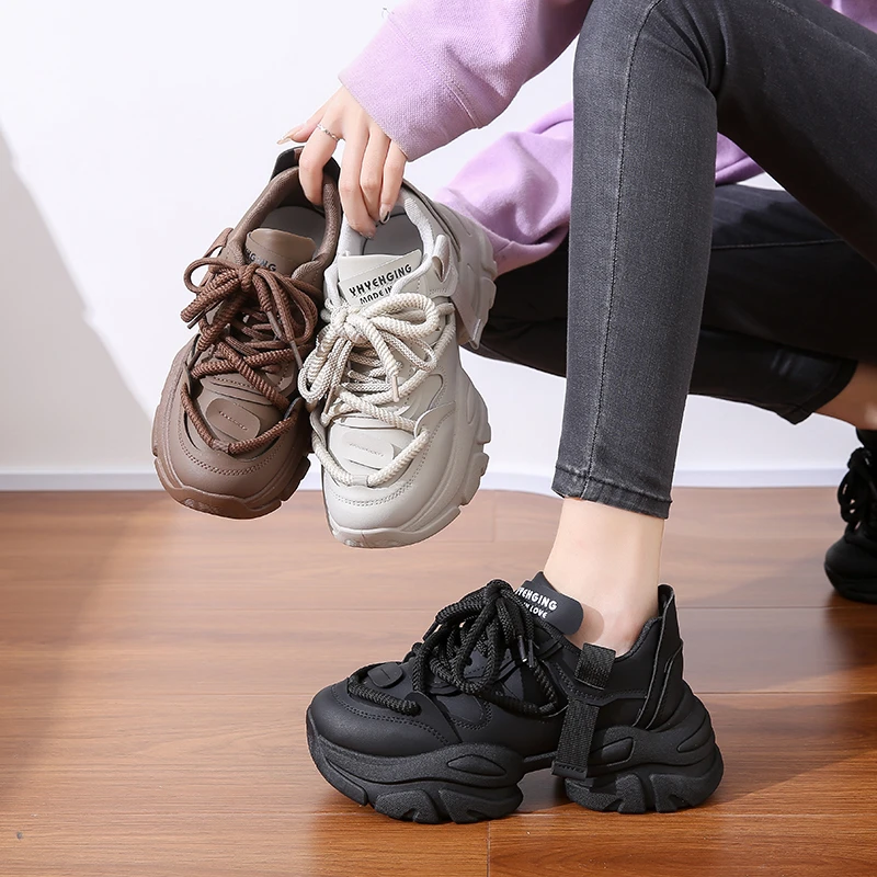 

Women Chunky Platform Mesh Sneakers 2023 New Ulzzang Breathable Trainers Lace-up Vulcanized Shoes Female Dad Casual Sports Shoes