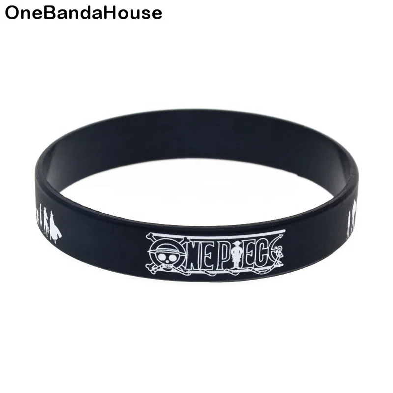 

50PCS Printed Japanese Cartoon One Piece Silicone Wristband for Promotion Gift, White, black, transparent white