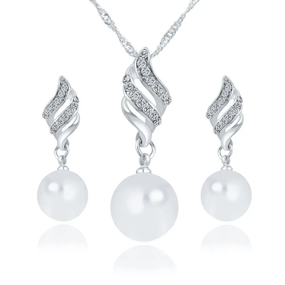 

Exquisite Pearl Earrings Set Diamond Ppearl Ppendant Earrings Necklace for Women Wedding Jewelry