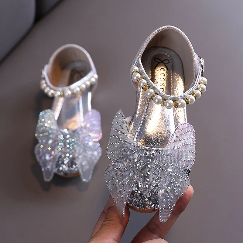 

HFX12 2021 Big Bow Rhinestone Sandals Flat Casual Bling Dance Shoes For Girl, As picture or custom