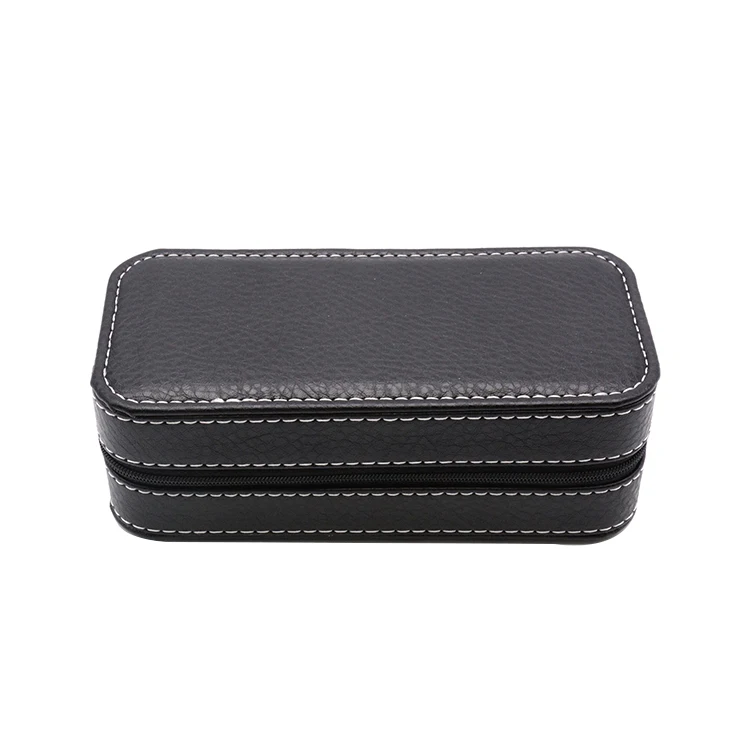 Custom luxury leather travel watch case with sponge watch packing box bag zipper leather watch box case