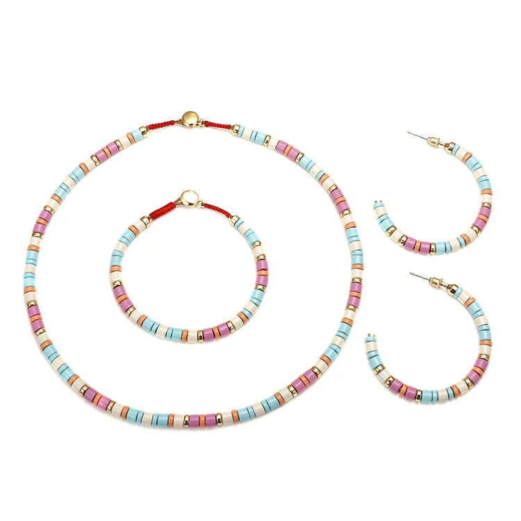 

18k Gold Plated Rainbow Enamel Bracelet Earrings Jewelry Set Necklace, Rainbow color