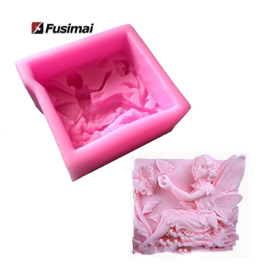 

Fusimai Wholesale Soap's Making Sitting Angel Holding Butterfly Flowers Silicone Soap Rectangular Mold In Silicon, Random