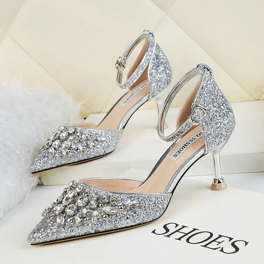 

Women's Heels Stiletto Heel Pointed Toe Vintage Sexy Minimalism Wedding PU Rhinestone Crystal Sparkling Glitter Solid Colored