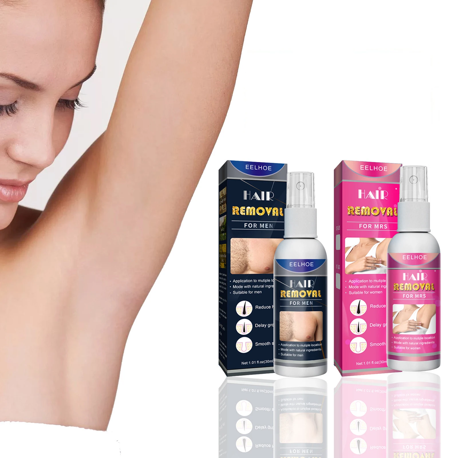 

eelhoe 30ML Painless Hair Removal Spray Hair Growth Inhibitor Remover 100% Natural Permanent Face Arm Armpit Leg Supplies