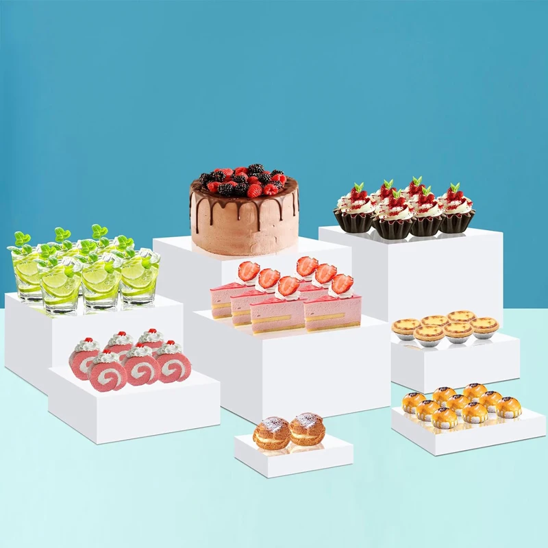 Factory Custom 8Pcs White Acrylic Display Stand for Wedding Party Buffet Food Display Stand