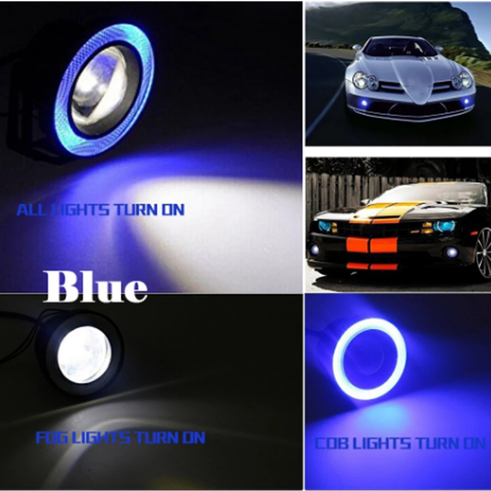 2pcs Angel Eyes Fog Lamp 64mm 76mm 89mm 12v Universal Cob Led Drl Fog Driving Lights White Blue