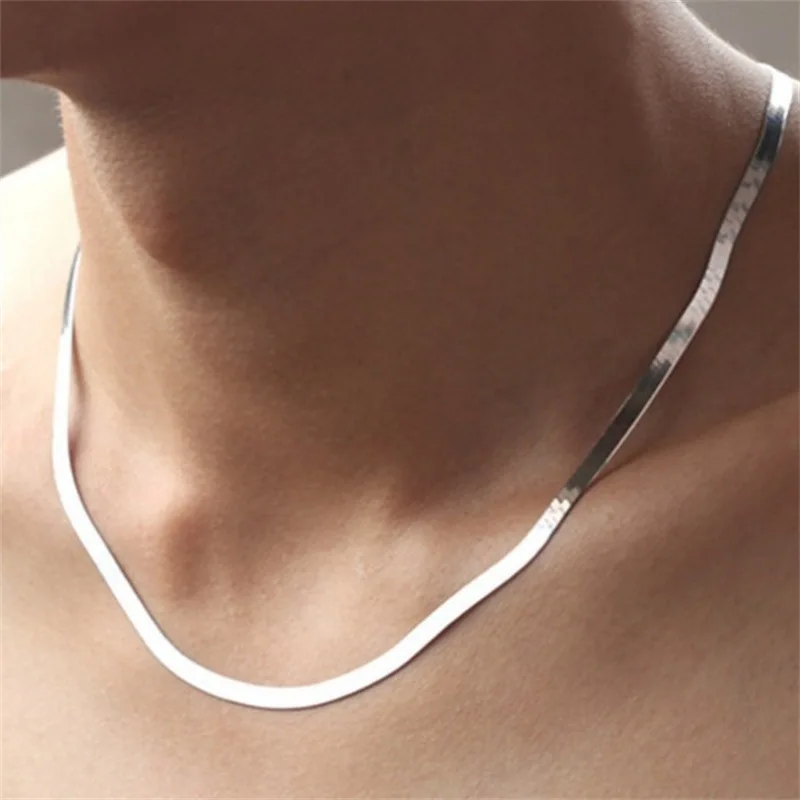 

JuHu Wholesale 925 Sterling Silver Necklace Men Women Short Clavicle Blade Chain Necklace, Blade chain 45cm, 2mm wide