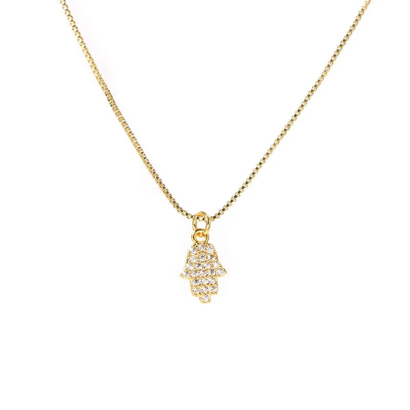 

18k gold chain with CZ wholesale jewelry Hamsa hand necklace