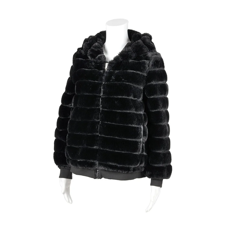 

Wholesale Women Hooded Jacket Warm Rabbit Faux Fur Coat Zipper Fly Closure Winter for Ladies