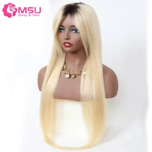 1b/613 Lace Front Wig Blonde Ombre Half Wigs Straight Human Hair Frontal Lace Closure With Bangs Ombre Remy Hair Wig Perruque 2