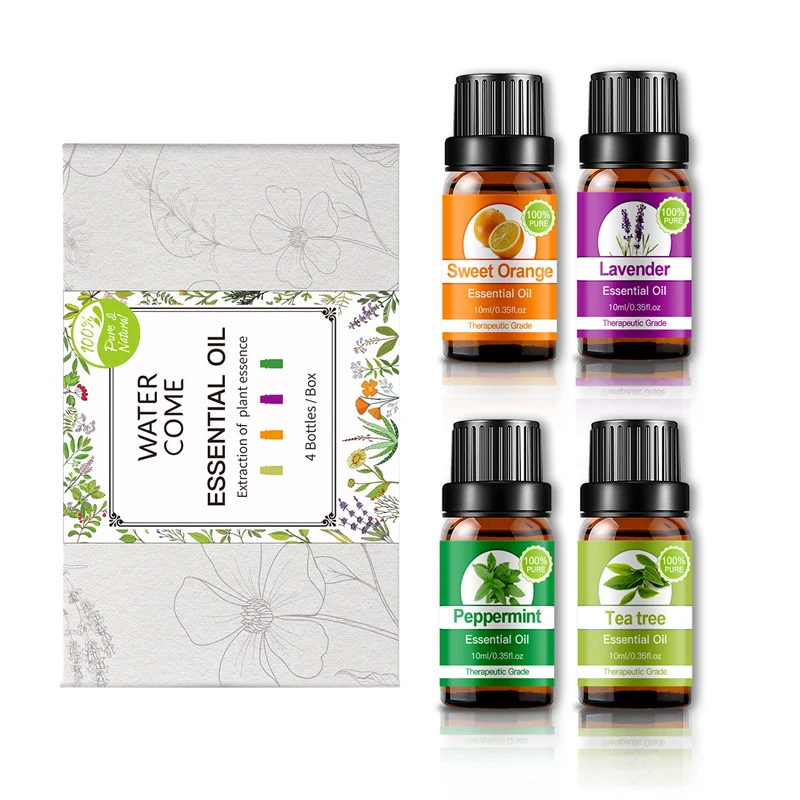 

100% Natural 10mL 4pcs 6pcs Essential Oil Set Organic Tea Tree Lavender Wholesale Prices Essential Oil for Candle Making
