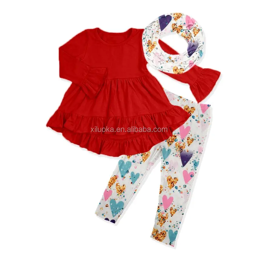 

Hot Selling New Design Valentine's Day Long Sleeve Baby Girl Suit Printed Heart Cotton Outfit, Picture