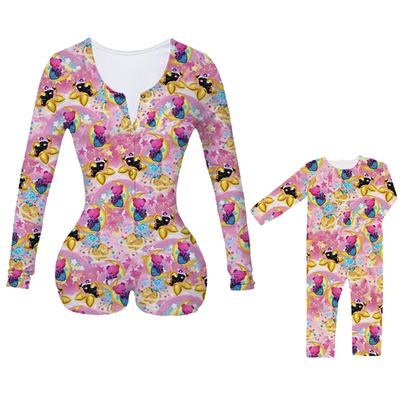 

Wholesale custom mommy and me outfits women's sleepwear cartoon onesie
