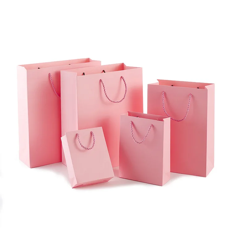 

Custom Branded Print Boutique Carrier Bags Garment clothing Packaging Bag Foldable Pink Paper Gift Shopping Bag With Logo