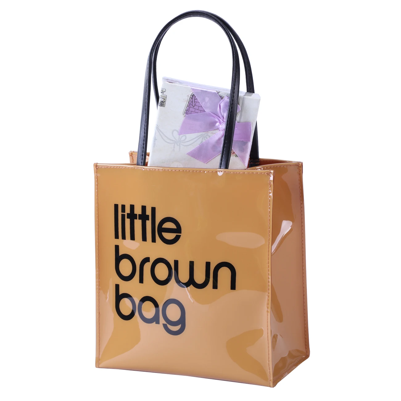 

Durable glossy pvc shopping hand tote bag little brown bag
