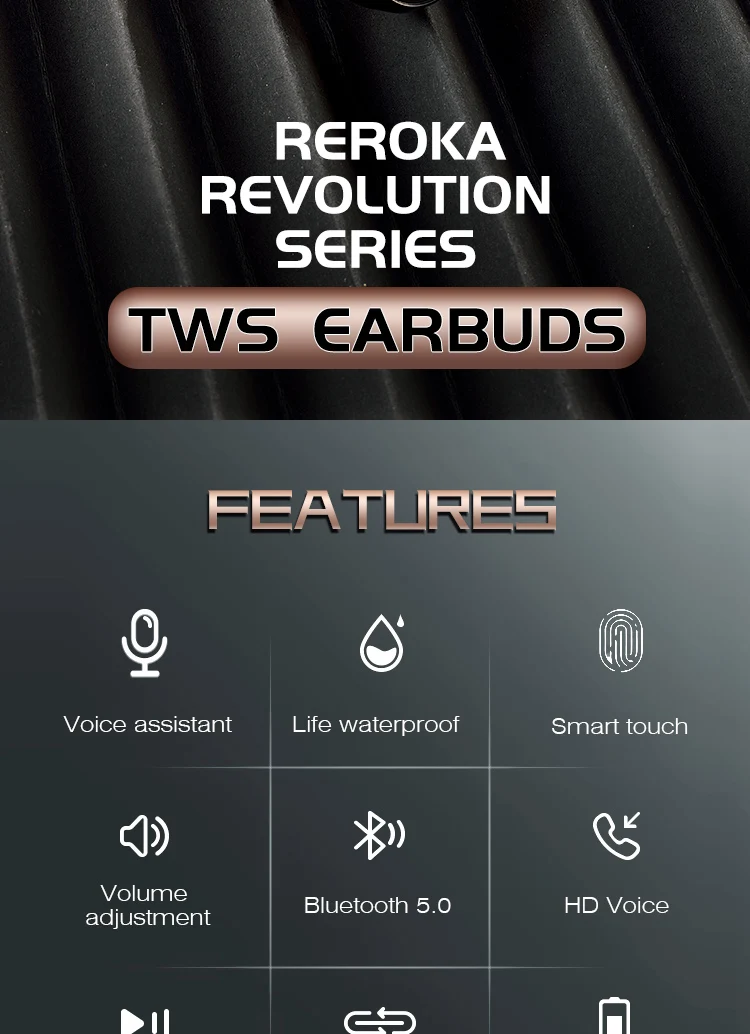 2021 New Model TWS Reroka Revolution Portable LED Touch Control Earbuds Blue 5.1 Ear Buds with Led - ANKUX.COM