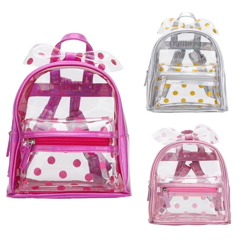 

RTS transparent PVC cute fashion waterproof little girls backpack bags with bows for kids, As picture show