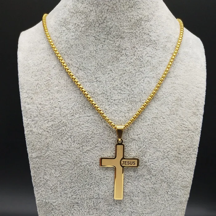 

Jesus cross style silver/gold plated fashion high quality christian religious jewelry wholesale stainless steel Jesus necklace