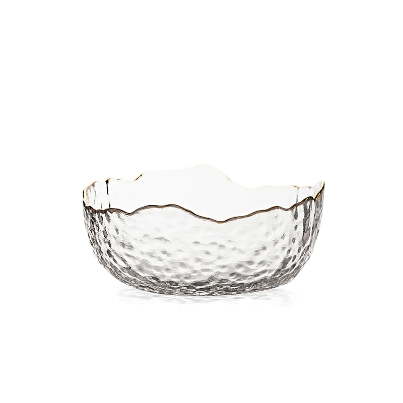 

Nordic glass salad bowl transparent crystal dessert personality pattern vegetable and fruit salad bowl Phnom penh