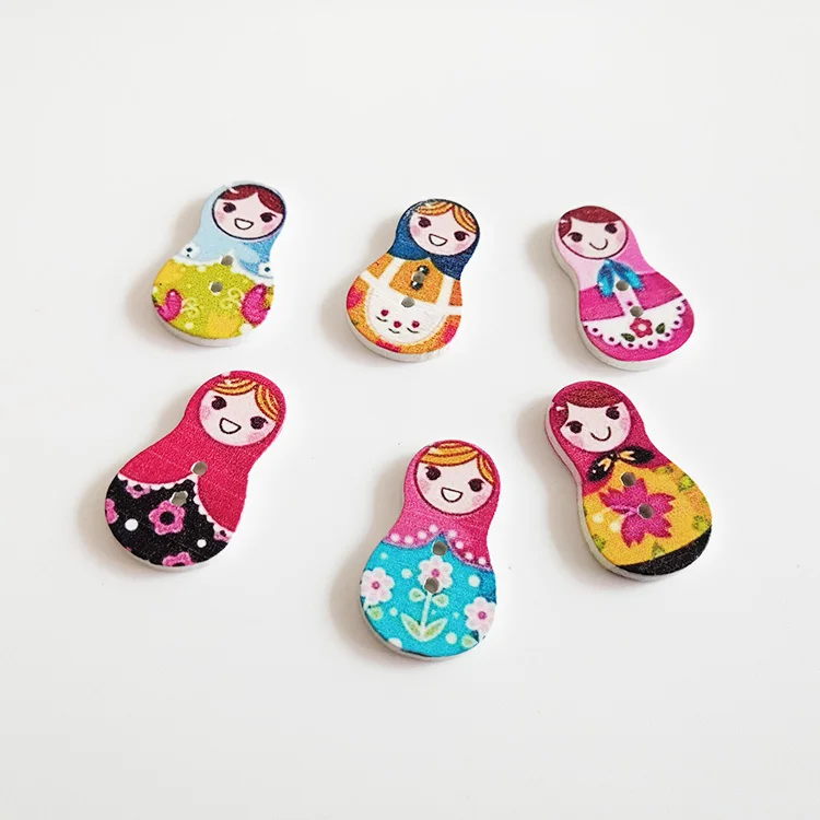 

cute two hole russian matryoshka doll shape wood kids novelty buttons