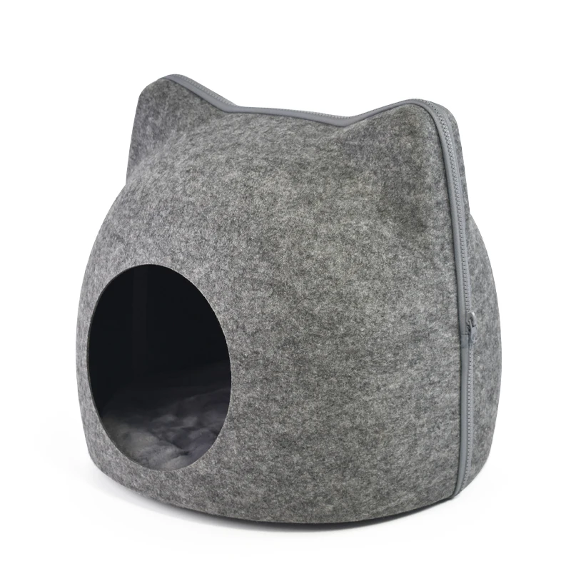 

Premium Removable Warm and soft natural handmade and warm Breathable Football Shape Felt Cat Cave, Light grey