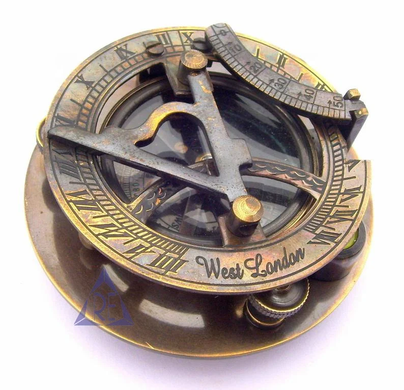 Rectangle Brass Garden Sundial & Compass Nautical Maritime Navigation Astrolabe 