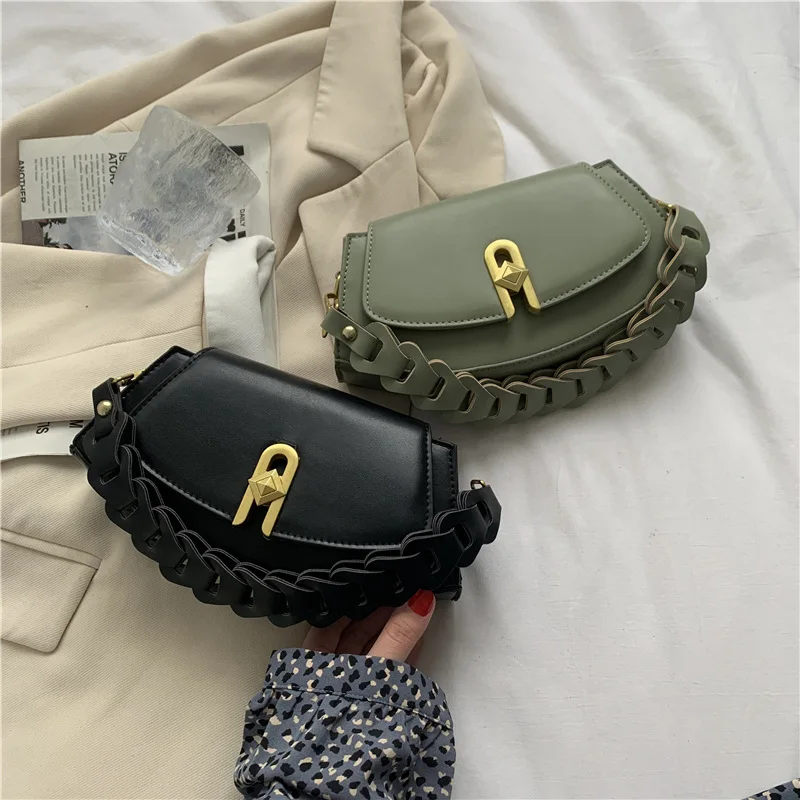 

2021 Latest trending luxury leather mini crossbody hand bags custom ladies shoulder bag thick chain womens purses and handbags, 4 colors