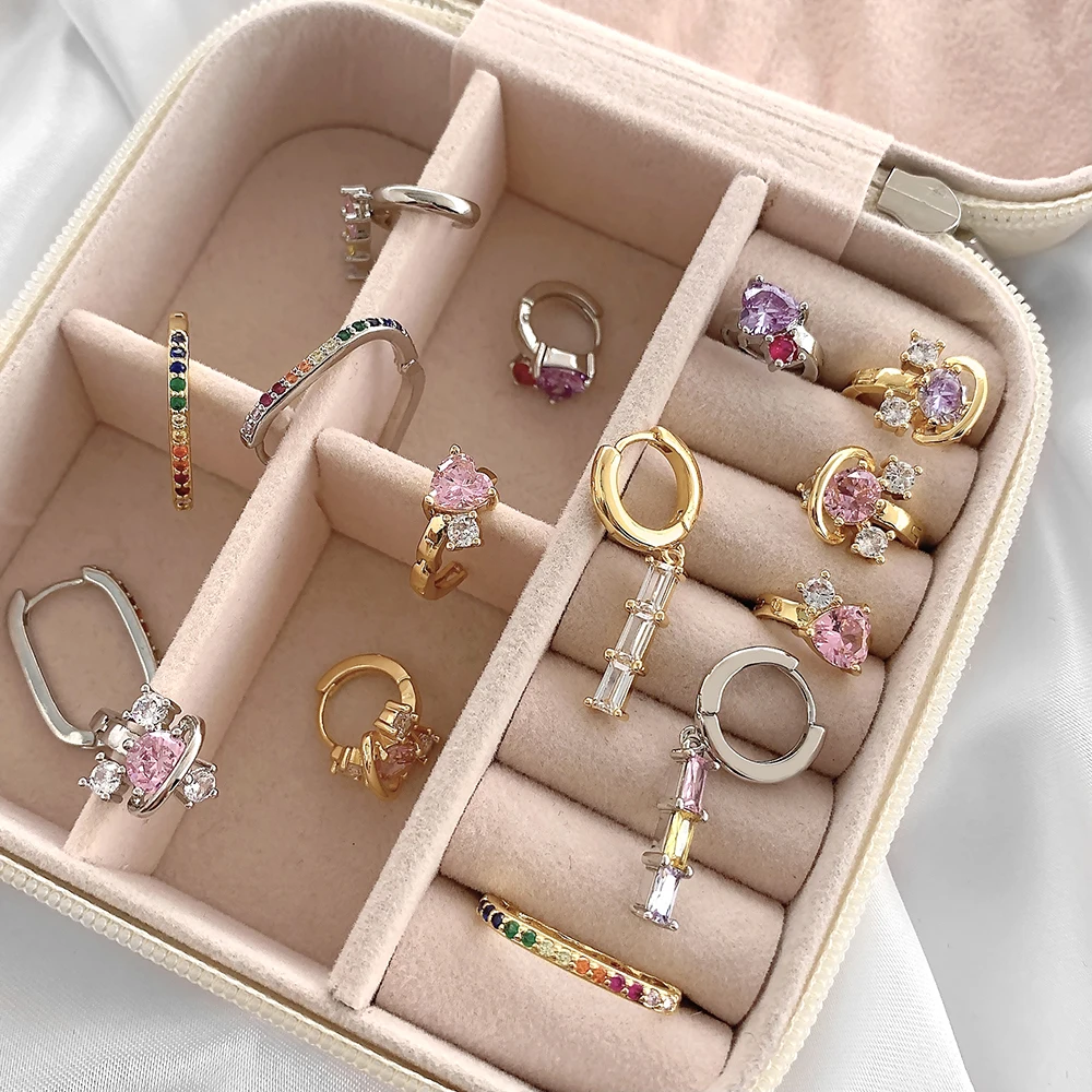 

gold plated 18k baguette cz hoop earrings