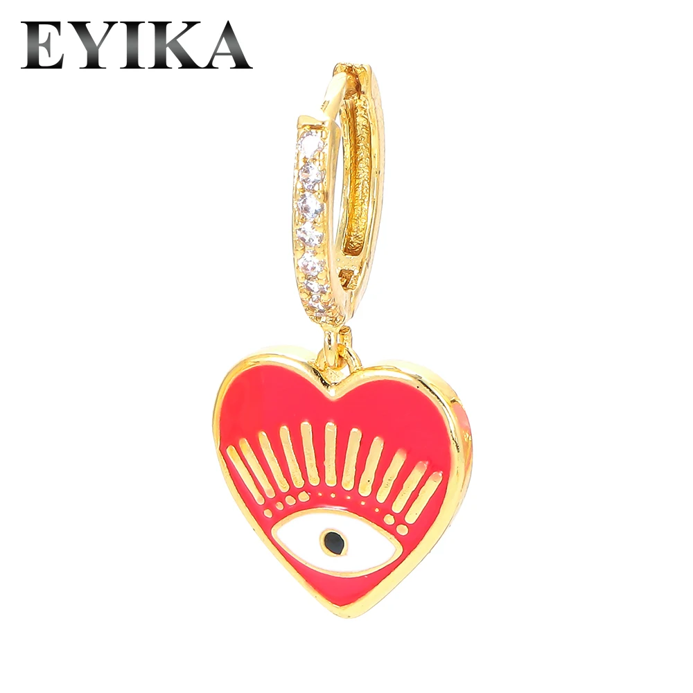 

New Fashion Designer 14k Gold Plated Brass White Zircon Enamel Heart Hoope Earrings for Women Luxury Jewelry, Mix color