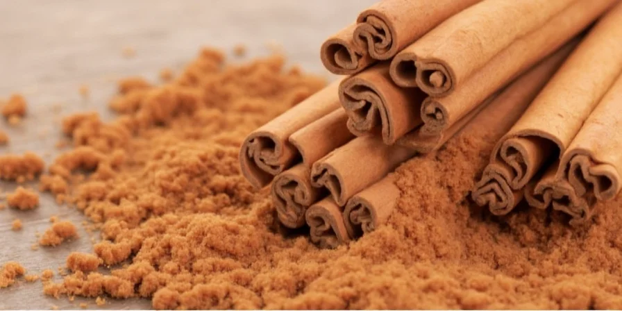Spice market with cinnamon prominently displayed.
