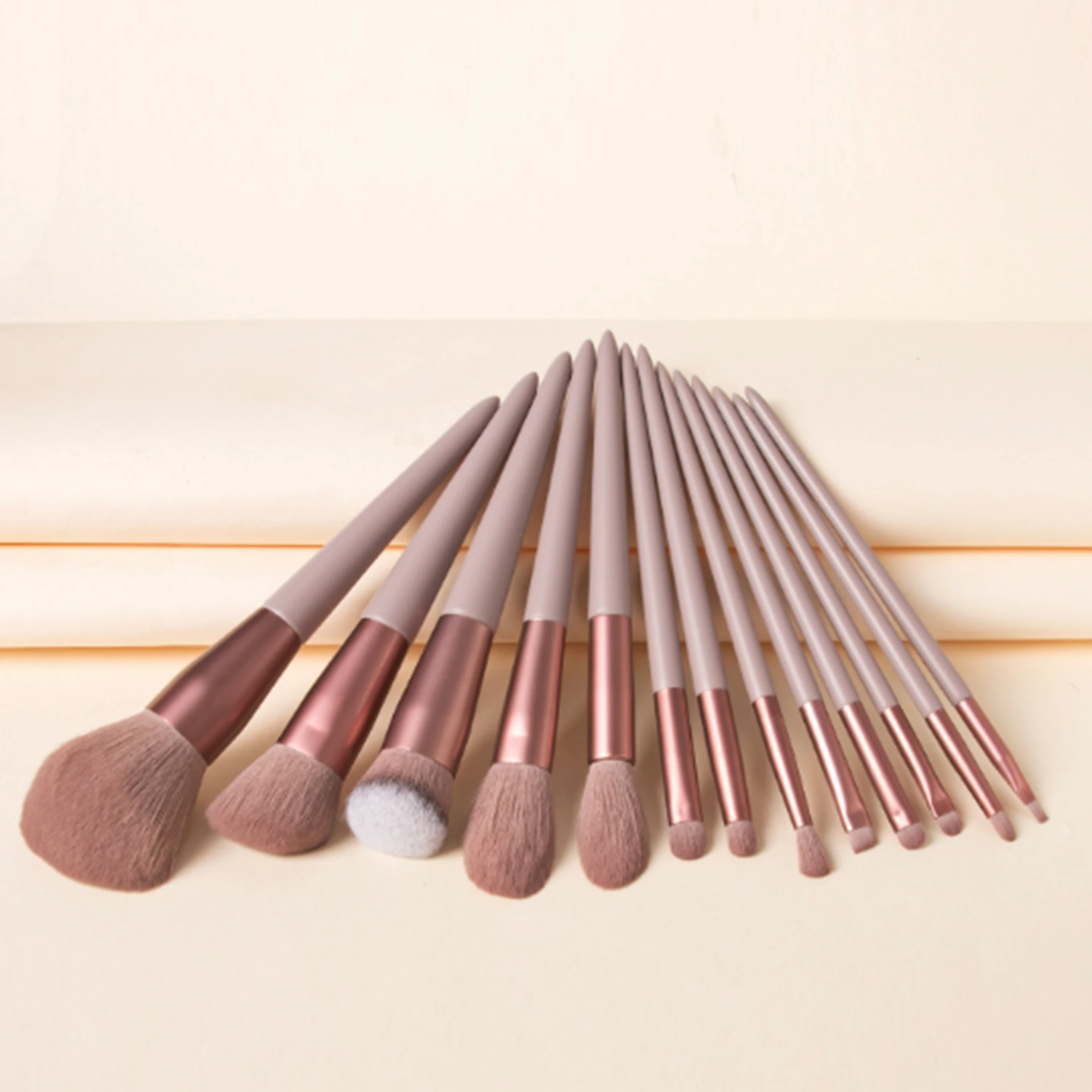 

13pcs green brown makeup brush set with opp bag packing private label make up brushes sets