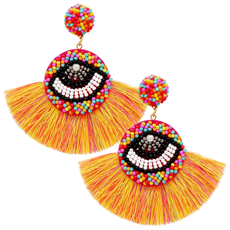 

Fashion Bohemian Colourful seed bead evil Eye Tassel Earrings for Women Jewelry